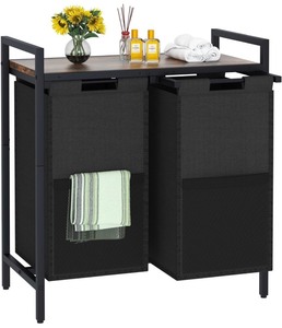 Laundry Sorter with Clothes Rack 2-Removable Bags on Wheels -Rustic Brown