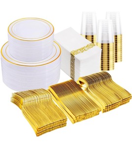 700 Piece Plastic Gold Dinnerware Set