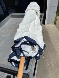 8 Portable Umbrella -Canvas with Blue Rim, with Carry Bag