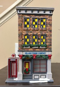 lot 32 image: Department 56 Village Buildings including Village Phone Company, Blue Star Ice, C.H. Watt Physician, Hanks Market and more