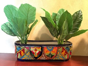 lot 33 image: Bright and Beautiful Mexican Pottery Planter with Faux Greenery