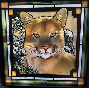 lot 57 image: Wild Wings Stained Glass Art -Caught by The Light Cougar