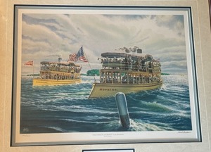 lot 14 image: Framed Kurt Carlson Streetcar Boats  Minnetonka Print