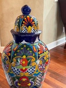 lot 1 image: Large Mexican Pottery Painted Terracotta Floor Vase