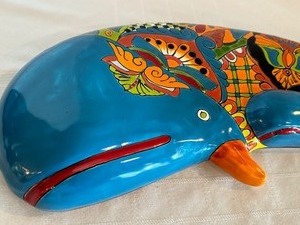 lot 7A image: Large Mexican Pottery Painted Whale Figurine