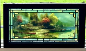 lot 68 image: The End of a Perfect Day III - 13 x 23 Framed Glass Art & Comforts of Home Stained Glass by Terry Redlin