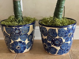 lot 128 image: Pair of Large Leaf Faux Tropical Plants in Beautiful Planters