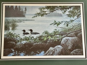 lot 150 image: Framed Summer Shores - Loon Print by Persis Weirs