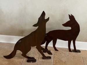 lot 158 image: Two Metal Coyote Figurines
