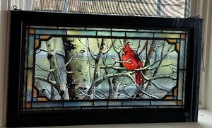 lot 156 image: Left in the Cold - Cardinals Stained Glass Art