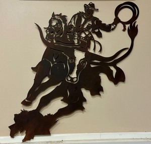 lot 116 image: Laser Cut Rodeo Cowboy Metal Wall Art