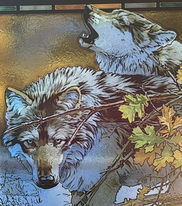 lot 185 image: Wild Wings Body Language Wolves Stained Glass