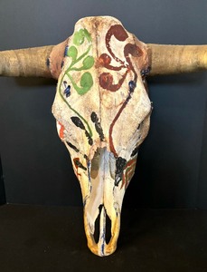 lot 217 image: Hand Painted Bull Skull Decorative Wall Hanging