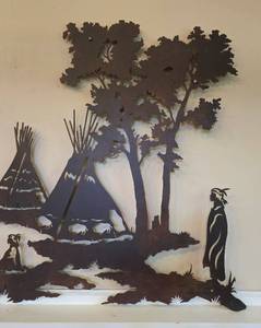 lot 202 image: Richard Knox Laser-Cut Metal Native American Wigwam Village Wall Decor