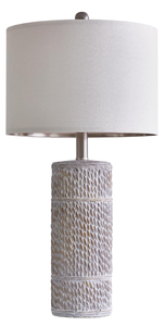 lot 185 image: OYEARS 25.5 Retro Farmhouse Table Lamp Woven Pattern Resin Bedside Lamp Classic