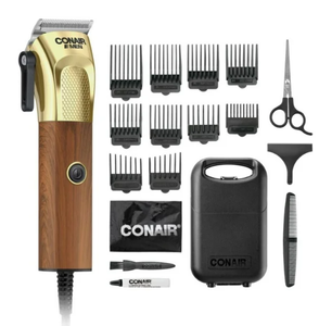 lot 215 image: CONAIR MEN Wood and Gold Performance 19 Piece Home Hair Cutting Kit