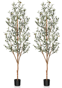 lot 245 image: LOT OF 2 Kazeila Artificial Olive Tree Tall Faux Silk Plant for Home Office Decor Indoor Potted Tree