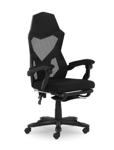 lot 302 image: Gamer Gear Gaming Office Chair with Extendable Leg Rest, Black Fabric Upholstery