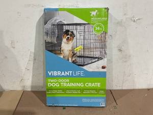 lot 101 image: Vibrant Life Double Door Metal Wire Dog Crate with Leak-Proof Pan and Divider