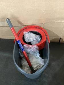lot 368 image: O-Cedar EasyWring Microfiber Spin Mop, Bucket Floor Cleaning System, Red, Gray, Standard