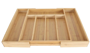 lot 582 image: Silver Kitchen Knife Storage Box, Bamboo Divider Retractable Drawer Storage Box Expandable Kitchen Silver Organizer