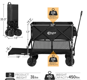 lot 593 image: PORTAL Collapsible Double Decker Wagon, Folding Wagon Cart with Tailgate, Beach Wagon with Big Wheels, 450LB Heavy Duty Foldable