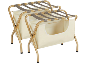 lot 595 image: ELYKEN 2 Pack Luggage Rack with Laundry Bag, Guest Room Folding Space Saving Suitcase Holder
