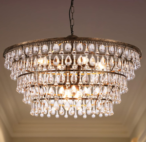 lot 57 image: Wellmet Crystal Chandelier Farmhouse 5 Tiers Crystal Light Fixtures Hanging Modern Bronze Ceiling Pendant Light
