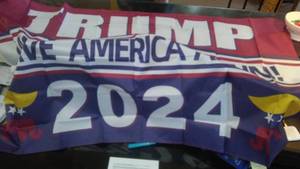 lot 48 image: Trump 2024 Flag. Save America Again.  3 X 5 Polyester.