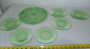 lot 148 image: Jeanette and Uranium Green Drepression Glass.