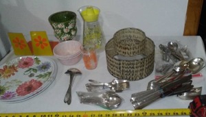 lot 220 image: 70s Flower Power Kitchen Items, Queen Bess Flatware.