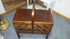 lot 251 image: Vintage Mid Century Strommen Bruk Hamar Norway Wood Sewing Box