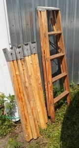 lot 295 image: Sawhorses And Wood Ladder.