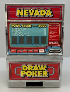 lot 85 image: Vintage Miniature NEVADA DRAW POKER Machine 11 H x 7 14 L x 6 W