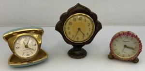 lot 151 image: Misc. Vintage Miniature Clocks Including Phinney-Walker Jeweled Wind-Up Alarm Clock & More