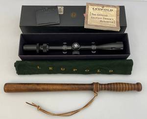 lot 166 image: Vintage Wooden Billy Club & Bushnell Banner ( 3 x 9 ) Power Scope In Leupold Box