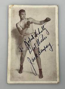 lot 177 image: Vintage Autographed Jack Dempsey Card 3 12 x 5 12