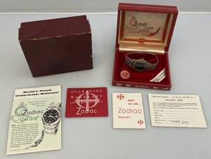lot 180 image: Vintage 1960s Sea Wolf 17 Jewels Self-Winding Watch In Original Display Box With Shipping Box, Registry Card, Warranty, Story Of Sea Wolf, How To Use And Original Price Tag