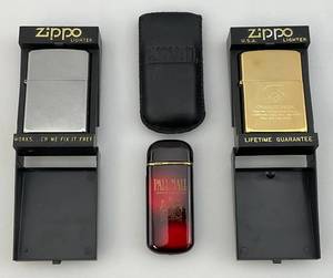 lot 181 image: Two Vintage ZIPPO Lighters (NEW) 1 Advertising & Vintage Pall Mall Butane Fuel Lighter (In Original Pouch)