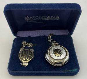 lot 183 image: Vintage Montana Silversmiths NRA Limited Edition 417925 Pocket Watch In Origianl Display Box