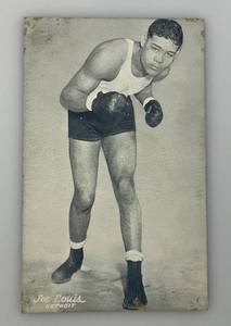 lot 197 image: 1947 (JOE LOUIS) Exhibit Card 3 38 x 5 38 (Please See Photos For Condition)
