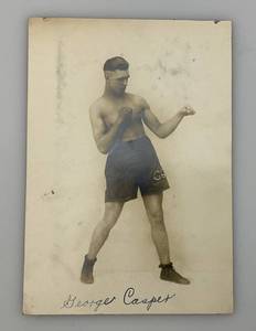 lot 198 image: 1930s-40s (George Casper) Autographed Boxing Exhibit Card 4 12 x 6 12 (Please See Photos For Condition)