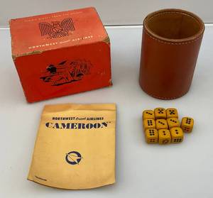 lot 221 image: Vintage NORTHWEST ORIENT AIRLINES Cameroon Dice Game In Original Box (VERY COOL)
