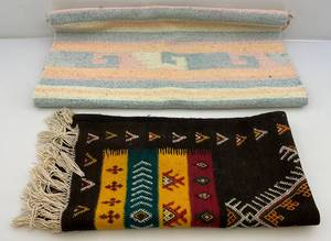 lot 255 image: Two Vintage Kilim Wool Area Rugs 1 Pastel Colored 29 x 60 (Light Stains Present) 1 23 x 44 Tribal
