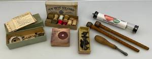 lot 269 image: Misc. Vintage Sewing Items Including Montgomery Ward Spool Cotton Box With Thread Spools & More