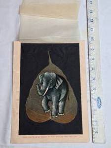 lot 25 image: Vintage Hand-Painted Elephant on Pipal Tree Leaf Greeting Card
