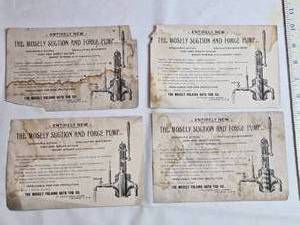 lot 27 image: Antique Mosely Suction and Force Pump Advertisement Cards - Set of 4
