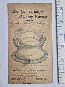 lot 29 image: 1896 The Perfection Lamp Burner by Monarch Novelty Co., Minneapolis, MN - Original Instructions Brochure