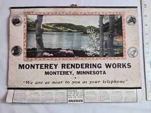 lot 30 image: 1943-1945 Monterey Rendering Works Promotional Calendar with Accounting Ledger - Monterey, MN