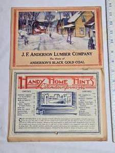 lot 34 image: 1946 J.F. Anderson Lumber Co. Handy Home Hints Calendar